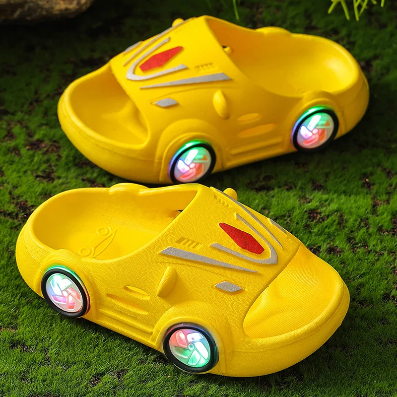 Kids Luminous Slippers Summer Indoor Cartoon Car Girls Shoes Soft Anti-slip Boy Beach Shoes Fashion Outdoor Children LED Slipper