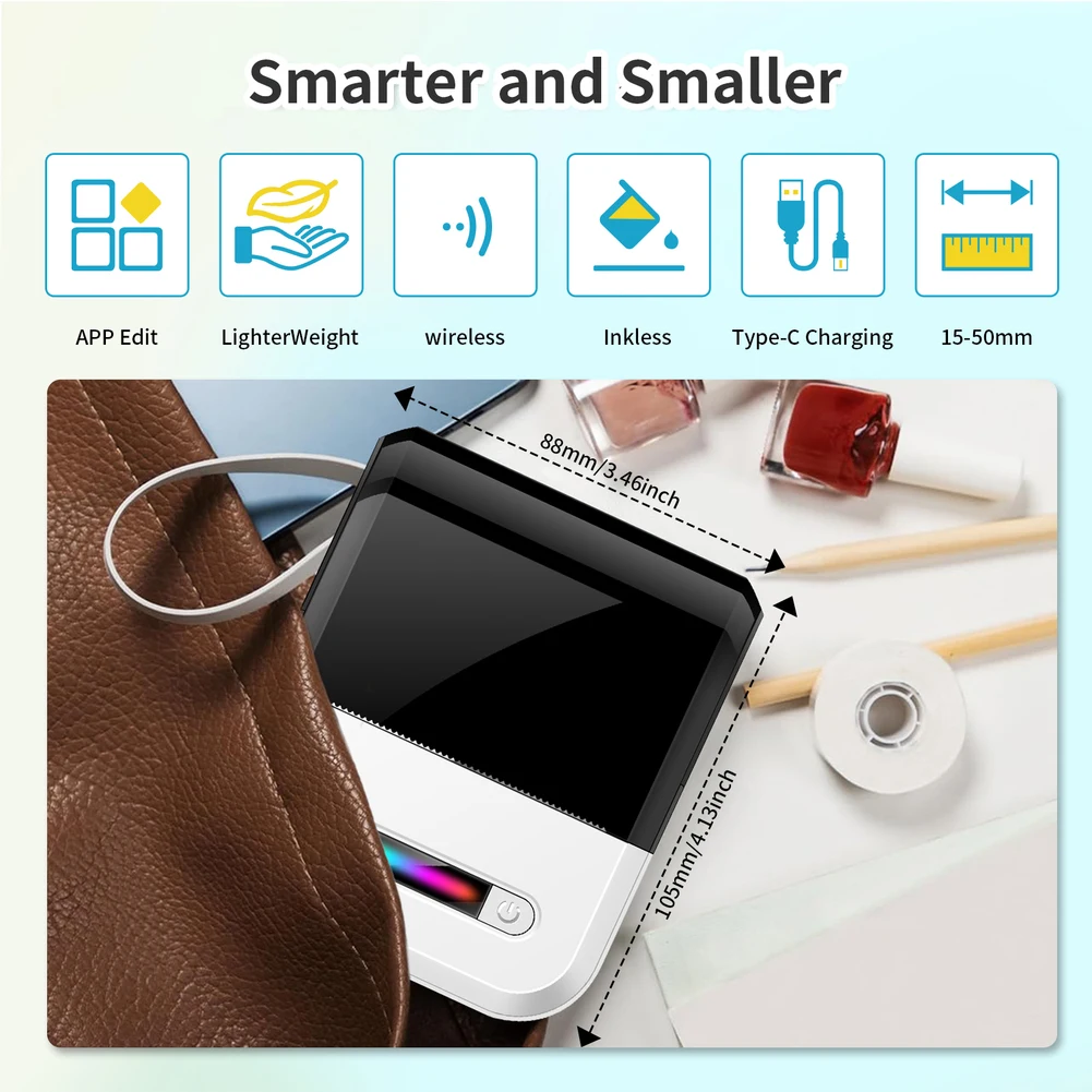 Compact Portable Label Maker Machine with Thermal Printing Rechargeable Type C Battery for Home Office Kitchen and Bedroom