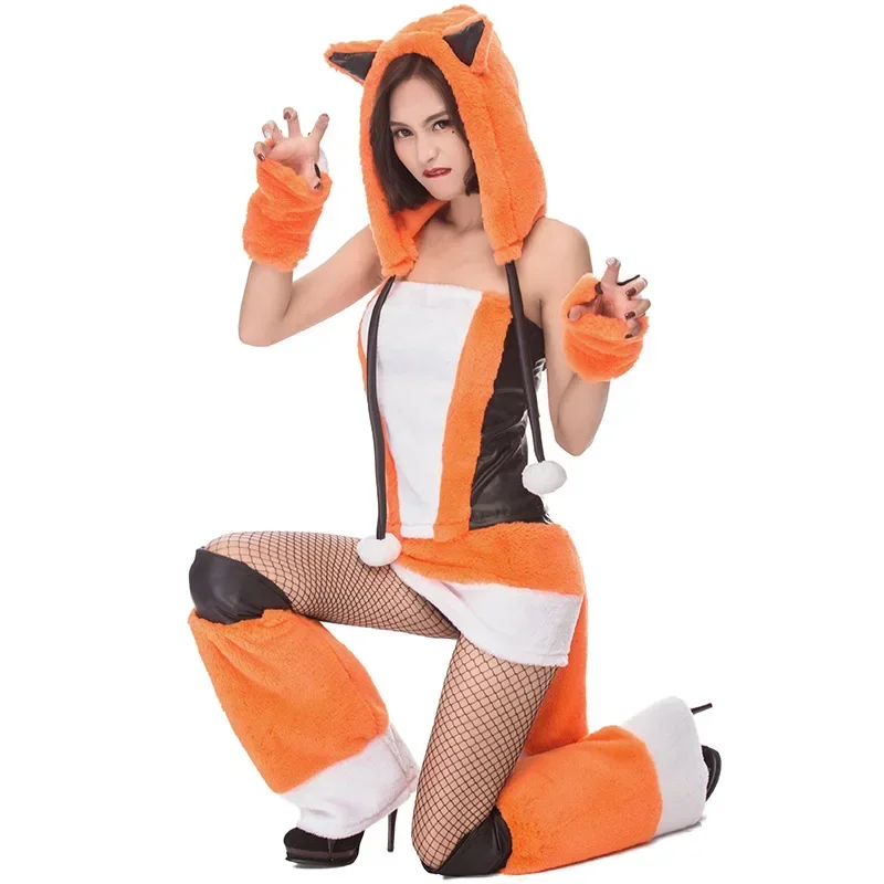 Costume da spettacolo di volpe sexy di Halloween, discoteca, festa di lusso, peloso, animale carino, cosplay, fantasia