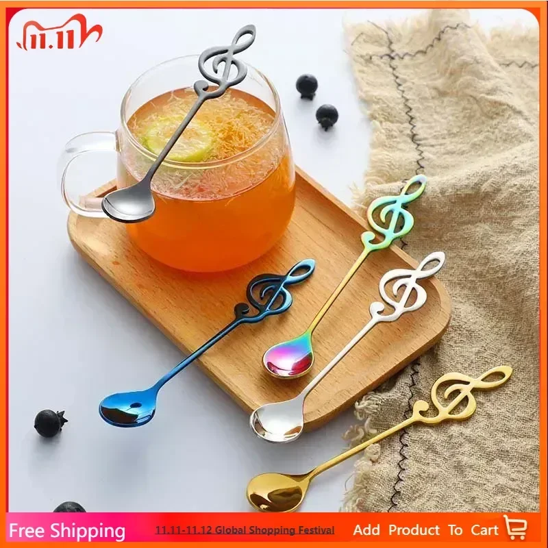 

Musical Note Stainless Steel Teapoon Spoon Treble Clef Shape Mug Teaspoons Music Bar Ice Cream Creative Spoon Kitchen Tableware