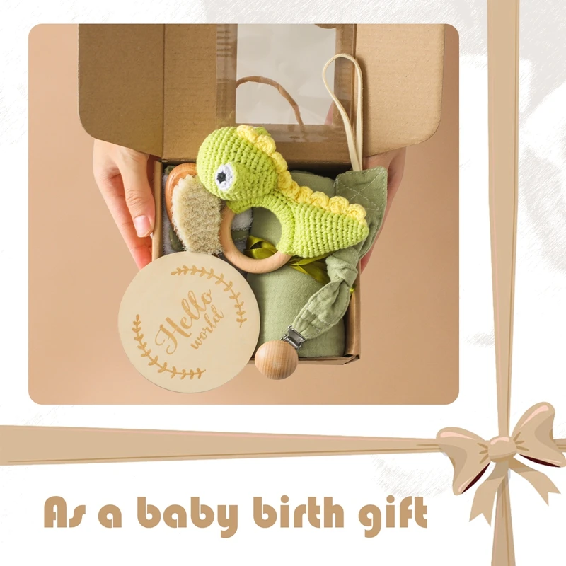 1Set Baby Kerstcadeau Bad Speelgoed Gehaakt Dier Dinosaurus Rammelt Speelgoed Mijlpalen Kaart Peuter Spullen Handdoek Katoenen Deken Borstel