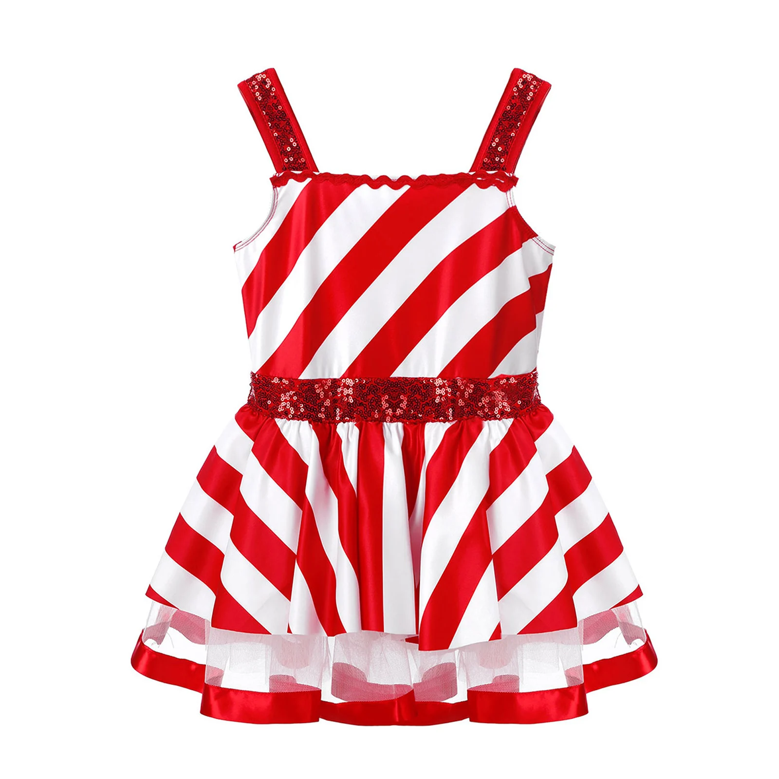 # Traje de baile de Navidad para niñas, 2T-16, bastón de caramelo, vestido de leotardo de Papá Noel, lentejuelas a rayas, patinaje sobre hielo, Ropa