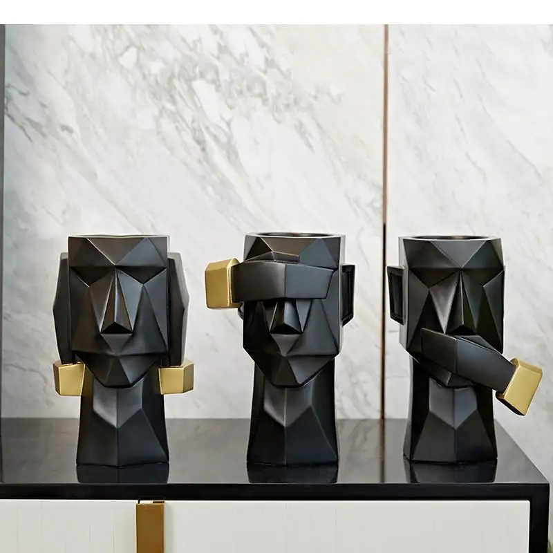 Imagem -03 - Resina Figura Estátua de Pedra Abstrata Homem Dourado Geometria Artesanato Mobiliário Moderno Decoração Home Vaso