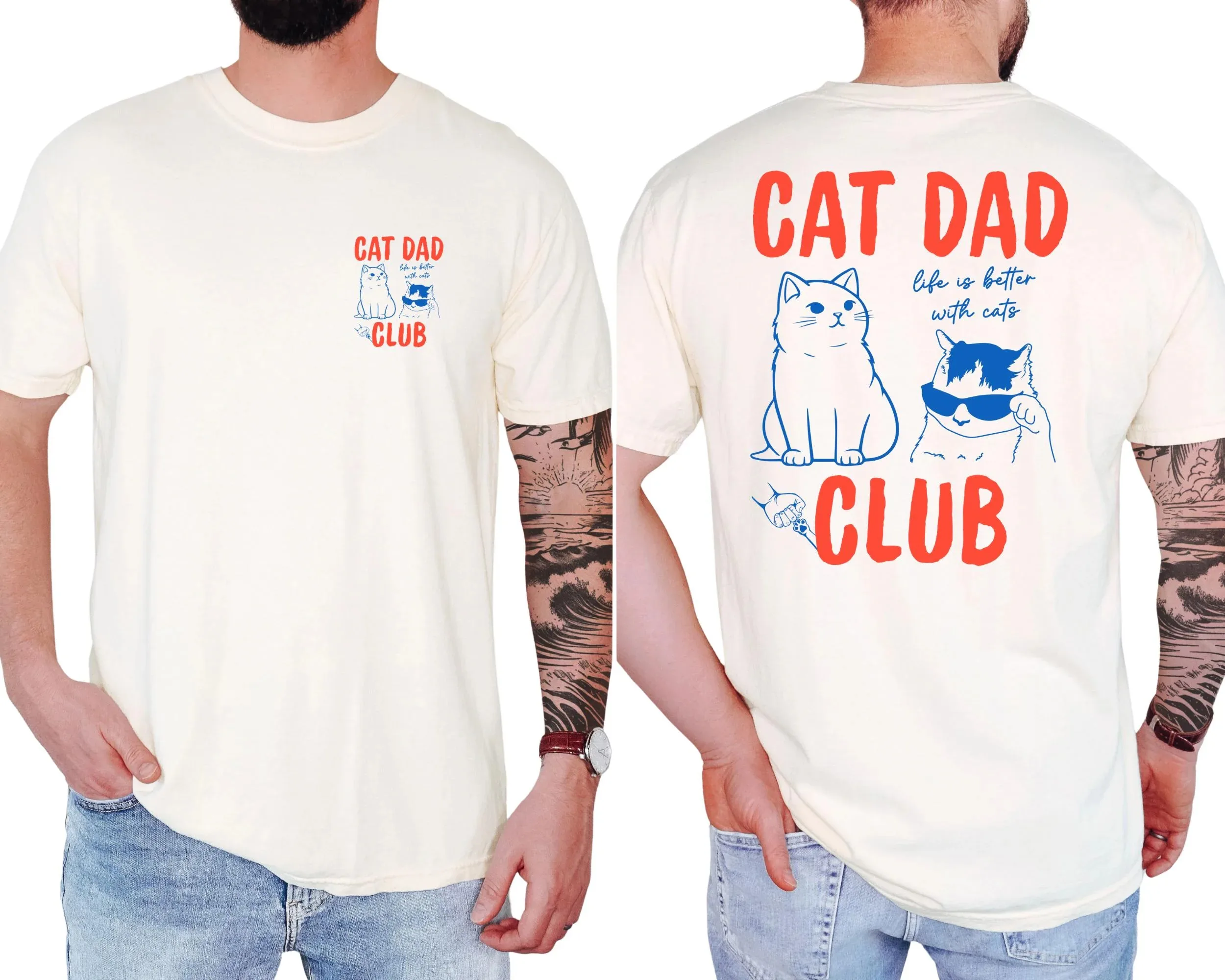 T-shirts pour hommes avec imprimé amusant Cat Dad Club, mode décontractée, cadeaux pour la fête des pères, t-shirts pour hommes, manches courtes, cadeaux pour les amoureux des animaux, streetwear pour hommes