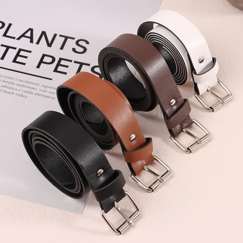 

100cm Women Belt Classic Fashion Solid Leather Waistband Circle Buckle Wide Belt Blue Khaki Black White