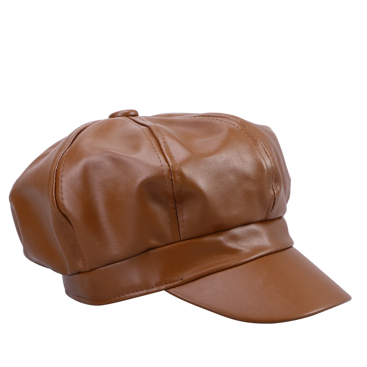 قبعة مثمنة كلاسيكية من البولي يوريثان باللون البني مقاس واحد تناسب معظم أزياء الشتاء والصيف للجنسين قبعة بيريه بلغت ذروتها #4