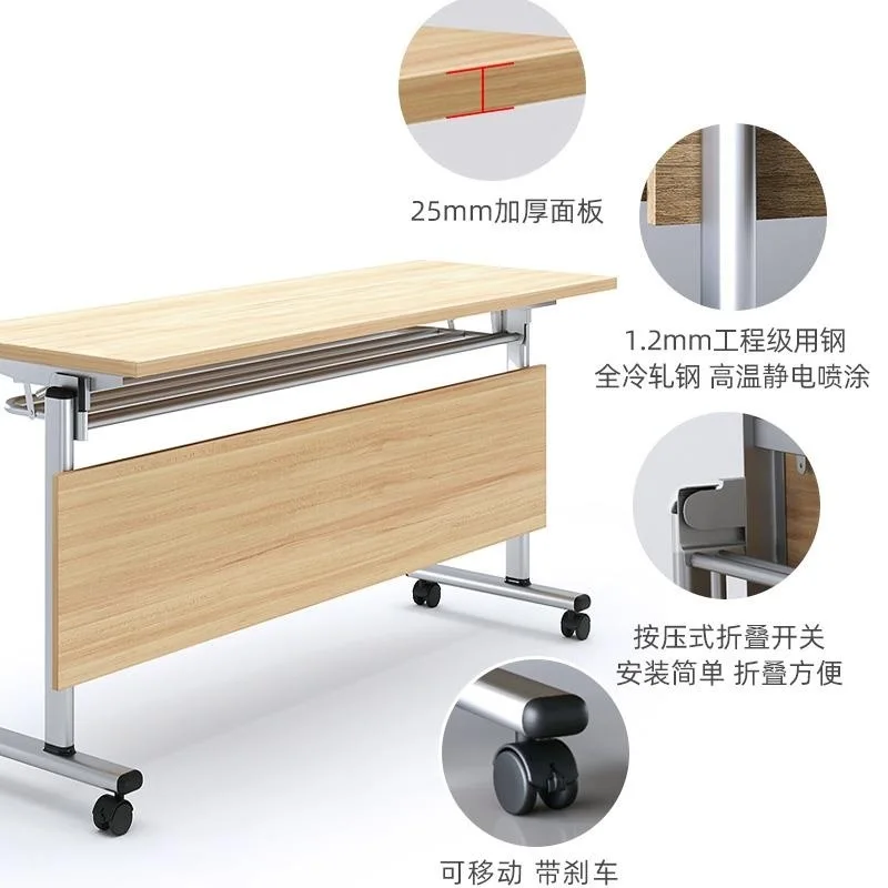 Folding conference table movable activity splicing strip table foldable training table and chair combination