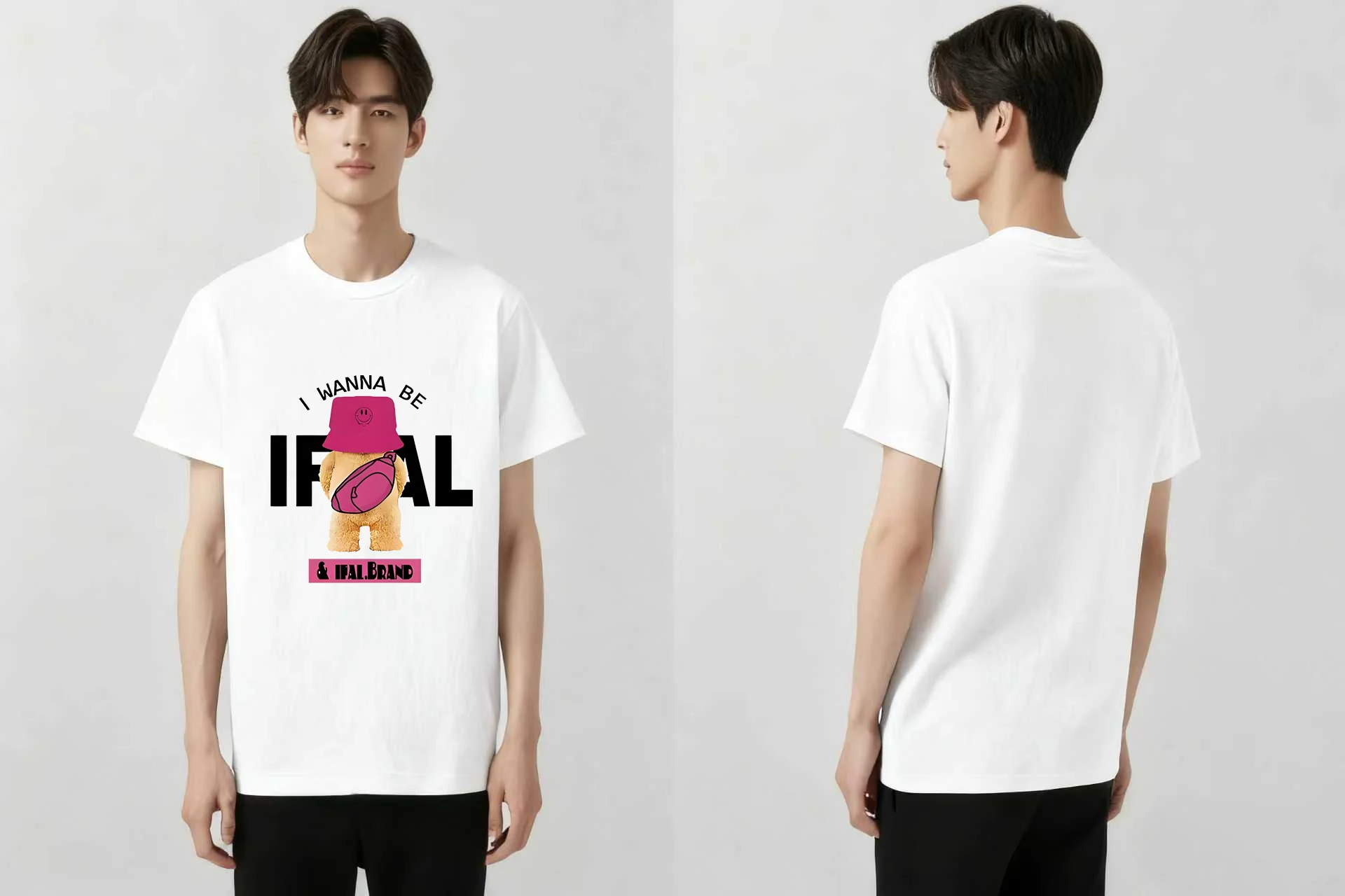 

2025 New trendy streetwear Little Bear Smile Letter Print T shirt Y2k short sleeved retro T shirt comfortable and fashionable