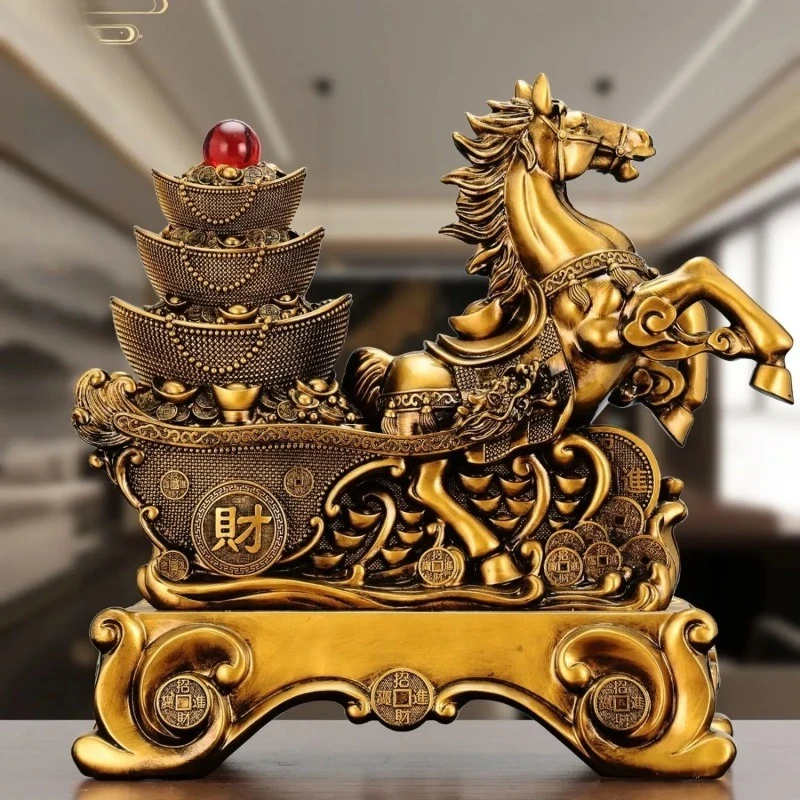 Horse Ornaments Attract Wealth Zodiac Sign Horse Pull Gold Ingot Office Living Room Wine Cabinet Decoration Opening  Gifts