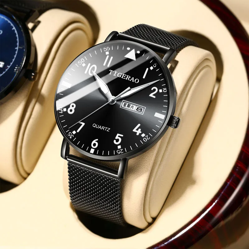 Men's Student Korean Style Quartz Watch Dual Calendar Luminous Waterproof Ultra-Thin