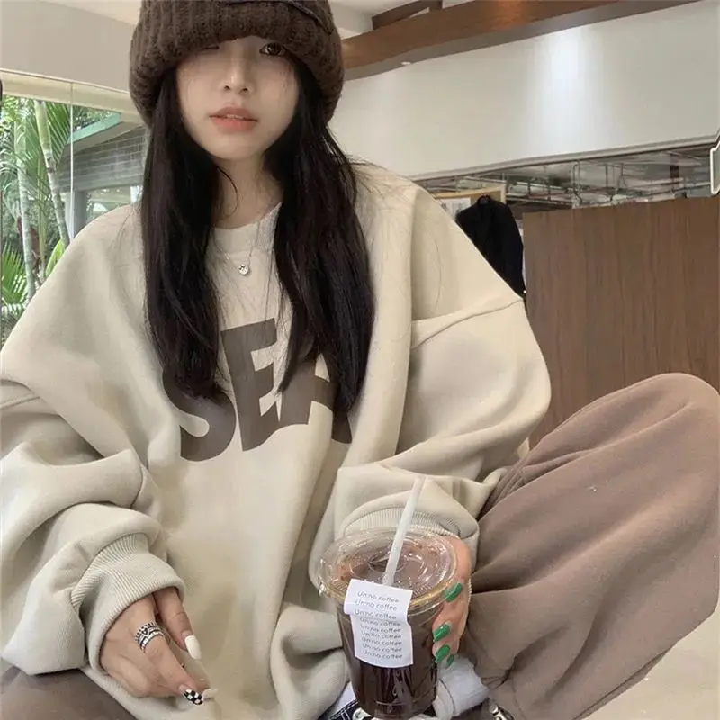 Casual Commuting No Pilling Fashionable Women's Hoodie Spring Autumn New Lazy Style Loose Versatile Long Sleeved Top for Women