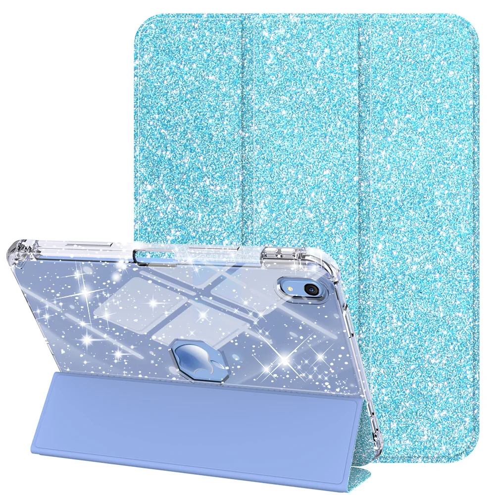 

For iPad (2025) / iPad 10.9 (2022) Case with Pencil Slot Tri-Fold Stand Glitter Protective Tablet Cover Support Auto Wake / Slee