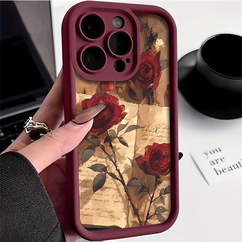 

Retro newspaper rose phone case for iPhone 17 16 15 14 13 12 11 Pro/ Max/Plus shock-proof rear cover anti-fingerprint
