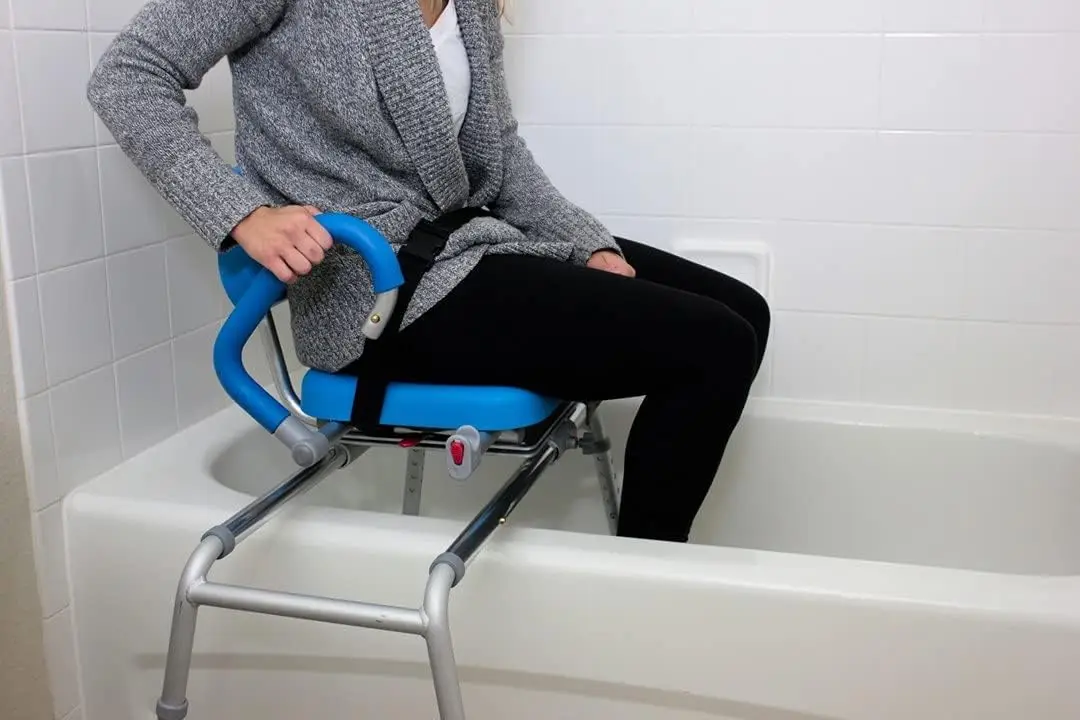 Carousel Sliding Shower Chair Tub Transfer Bench with Swivel Seat, Premium Padded, Pivoting Arms