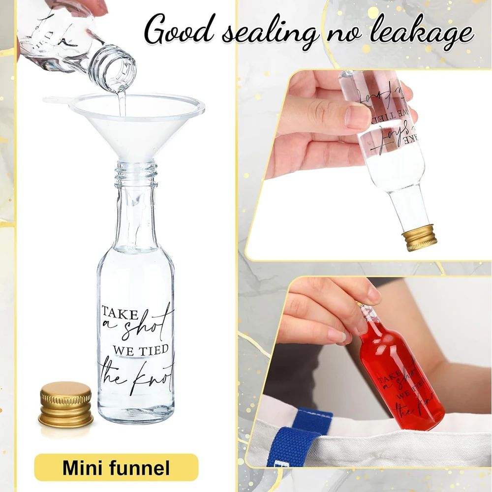 50ml Mini Plastic Liquor Bottles Set, Take a Shot We Tied the Knot Wedding Spirit Bottles Alcohol Shot Bottles with Caps Bridal