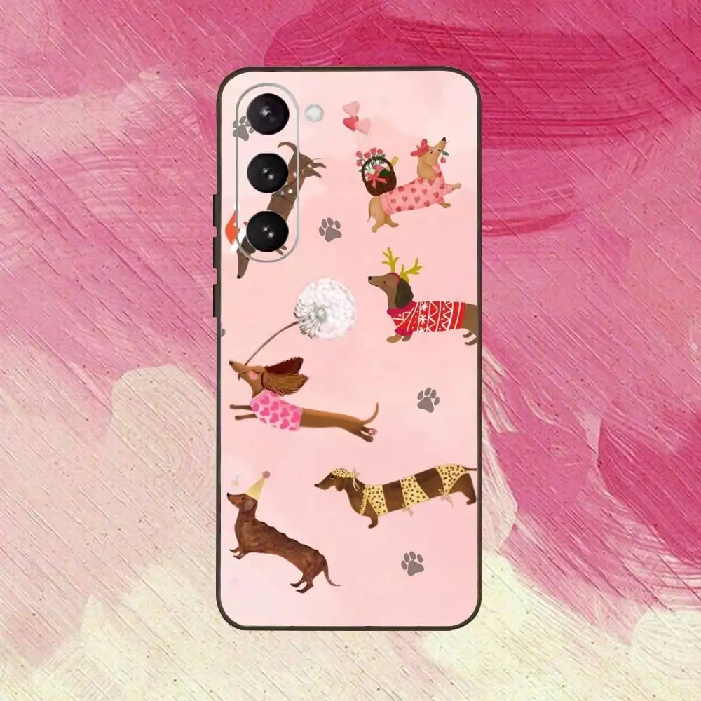 Funda de teléfono con perro salchicha y salchicha para Samsung Galaxy A73,A72,A71,A70,A53,A52,A51, otras fundas negras suaves