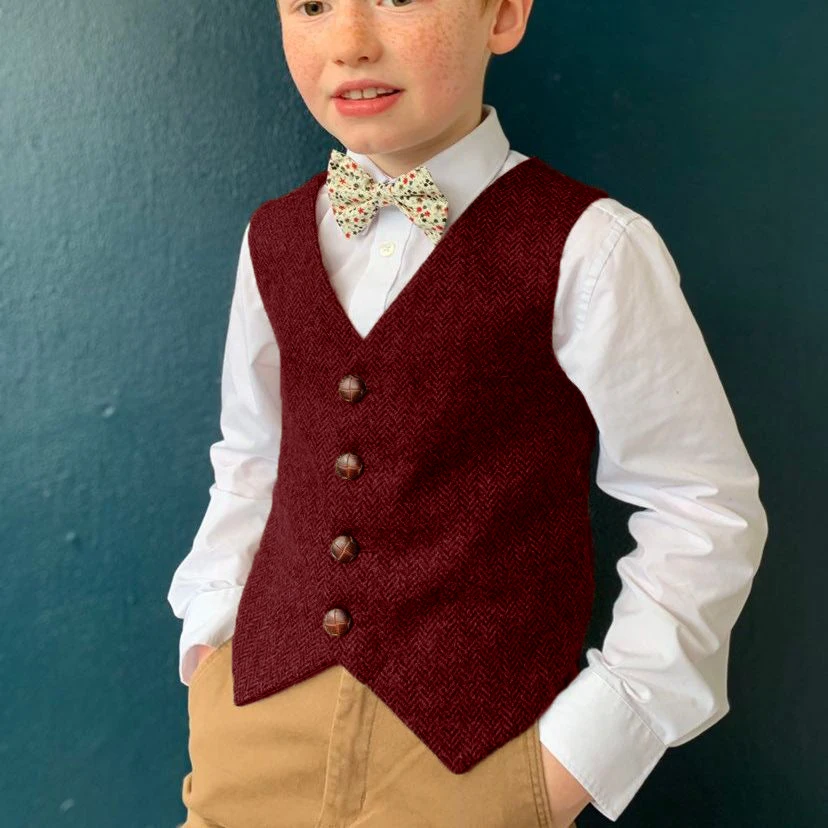 Gilet en tweed à chevrons pour garçons, col en V, simple boutonnage, gilet imbibé pour mariage, robe formelle pour enfants, gilet décontracté pour enfants