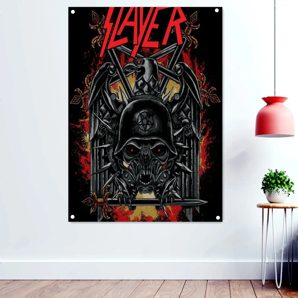 

Heavy Metal Art Poster Banners Rock Band Flags Macabre Tattoos Art illustration Wall Hanging Bar Cafe Home Decoration Gifts B2