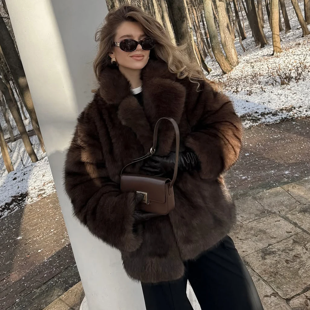 Tuularose, abrigos gruesos de piel sintética para mujer, abrigos cálidos de manga larga con cuello vuelto, chaqueta holgada elegante, prendas de vestir de calle