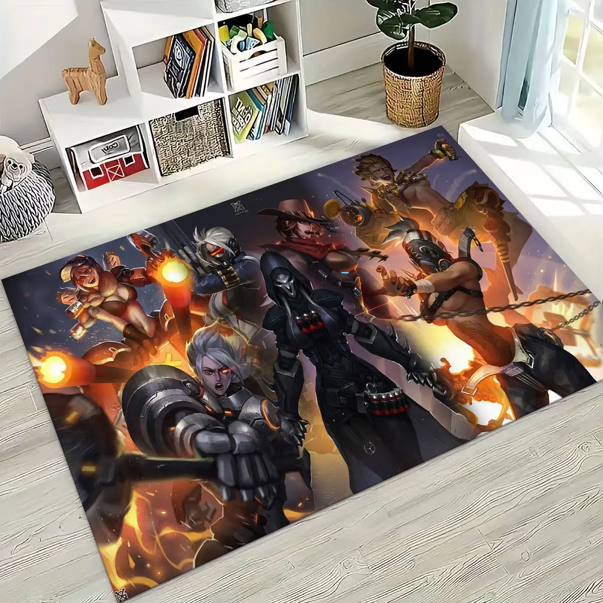 

Game OW Overwatch D.VA Mei Reaper Cartoon 3D Rug for Bedroom Living Room Sofa Home Doormat Decor, Large Kids Non-slip Floor Mat