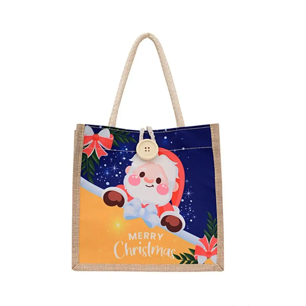 Childlike Fun Halloween Christmas Handbag Large Capacity Cute Halloween Lunch Bag Canvas Button Closure Christmas Gift Bag