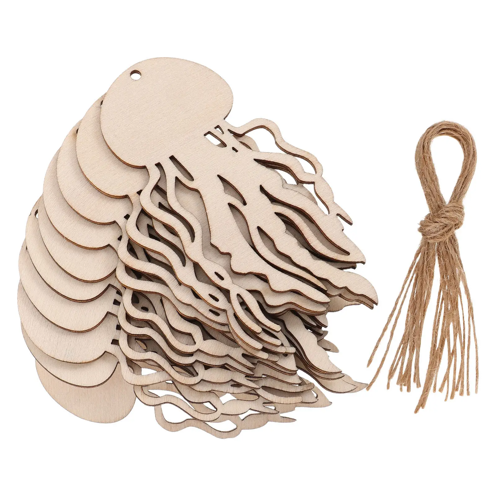 

30 шт. деревянных заготовок морских животных, неокрашенные, с гладкой поверхностью, для самостоятельной росписи, подвесные украшения в виде медуз, материалы для рукоделия, морские животные