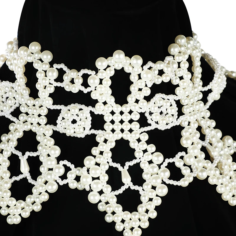 Vintage Bride pPearl Shoulder Chain Jewelry Hollow Out Hand Woven Body Chain for Women Imitation Pearl Necklace