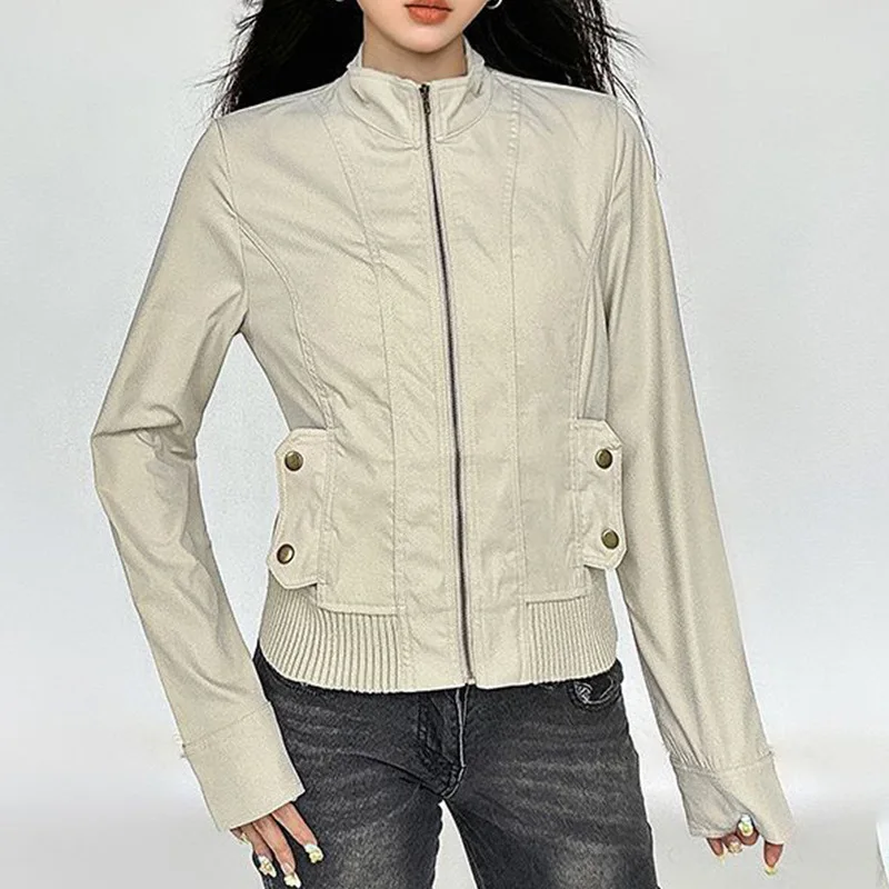 

Winter Coat Women 2025 New Workwear Pocket Zipper Waist Cinched Jacket Slim Fit Long Sleeved Top