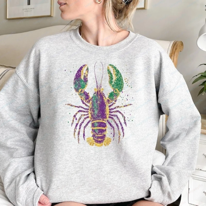 

Футболка с креветками Луизианы, толстовка с креветками для Марди Гра, футболка с аллигатором Луизианы для Марди Гра, зимняя одежда, женские худи