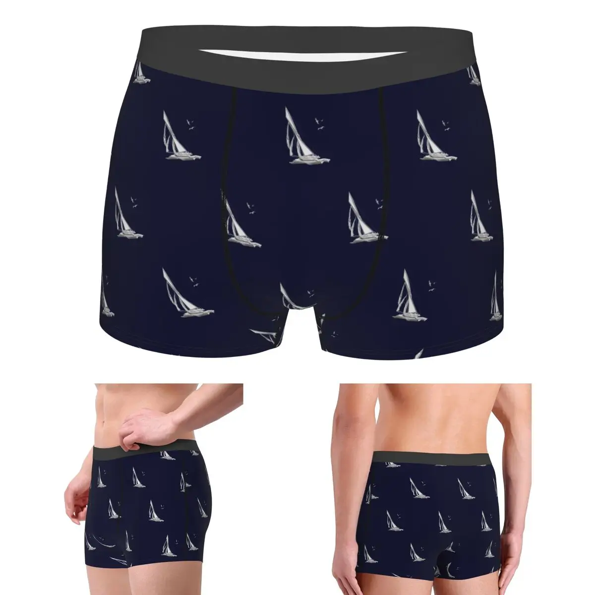 

Boxer Underpants Shorts Chrome Style Nautical Sail Boat Applique Panties Men Comfortable Underwear for Homme Man Boyfriend Gifts
