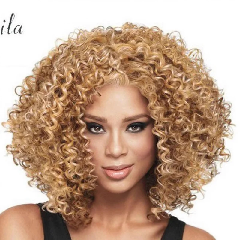 European and American style women's , new gradient color medium-long curly synthetic fiber wig