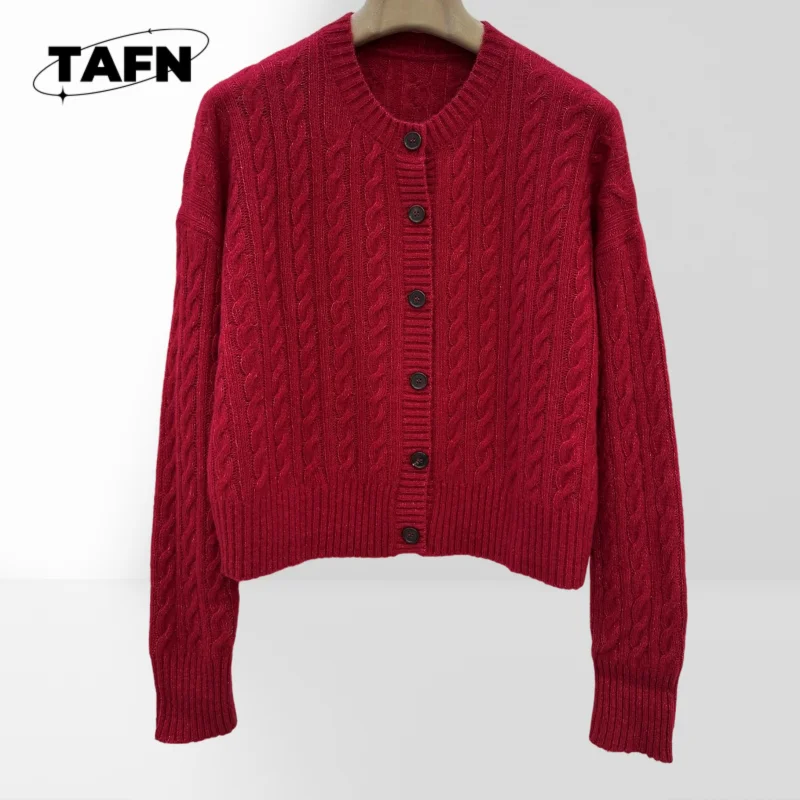 

Silver Cashmere Cardigan Coat Classic round Neck Imported Plush Beautiful All-Matching Vintage Style Cozy Warmth for 25AG2203