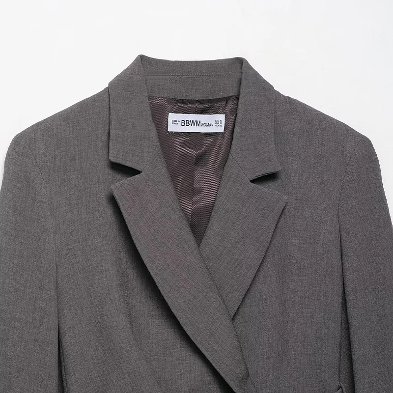 سترة Willshela للسيدات مع وسادة رمادية برباط علوي عتيقة برقبة مدببة وأكمام طويلة ملابس نسائية أنيقة