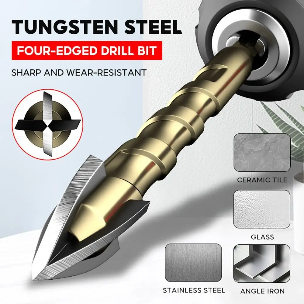 

1Pcs Hole Opener Cross Hexagon Tile Drill Four-edged 3-12mm Alloy Drill Bit Multifunctional Concrete Cross Tile Drill Bit