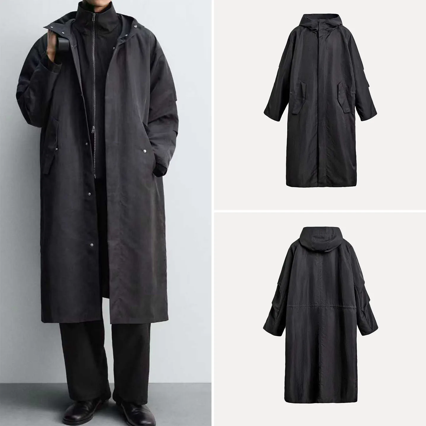 

Faionable Long Hooded Men's Parka Coat Windbreaker Loose Fit Youthful Sle Autumn Collection Single Button Closure C...