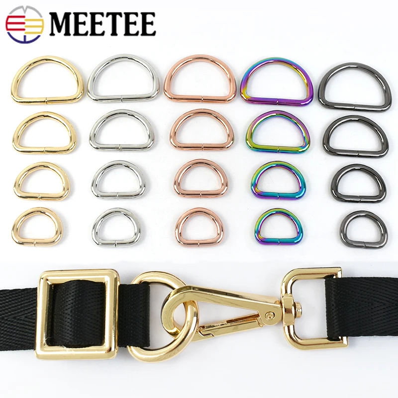 Meetee-anillos de Metal en D de 13-50mm, 10 piezas, anillo de conexión dorado, accesorios para bolso, zapatos, costura, correa, conector, gancho de hebilla