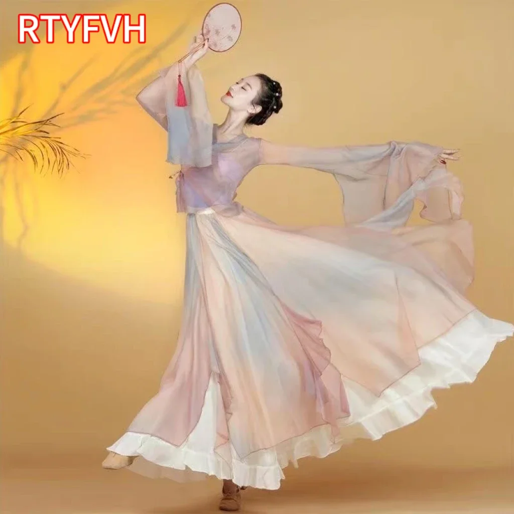 

Chinese style folk dance classical dancer performance costumes practice clothes chinese dance dress plus size xl