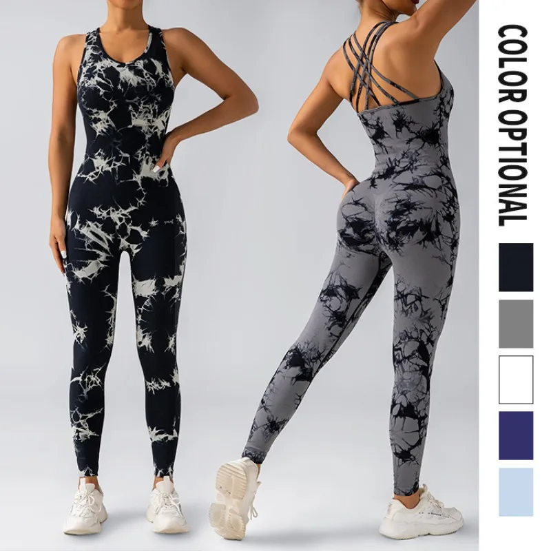 

Tie-dye yoga jumpsuit, tuminel and hip lift, trousers, seamless breathable leggings, sports fitness wear women set yoga women