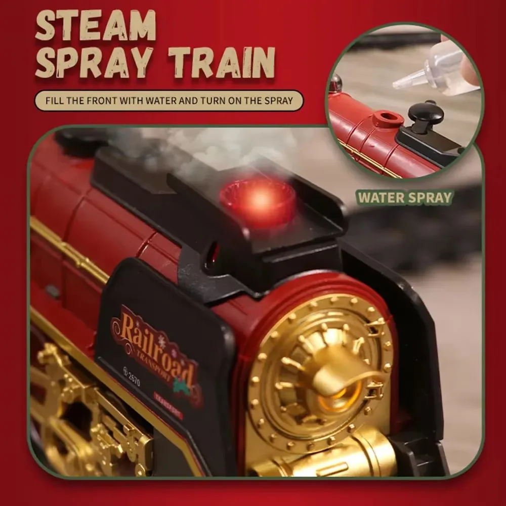 Simulazione Treno telecomandato giocattolo Modello di treno piccolo a vapore che aggiunge fumo d'acqua Regali per le vacanze di Natale per bambini