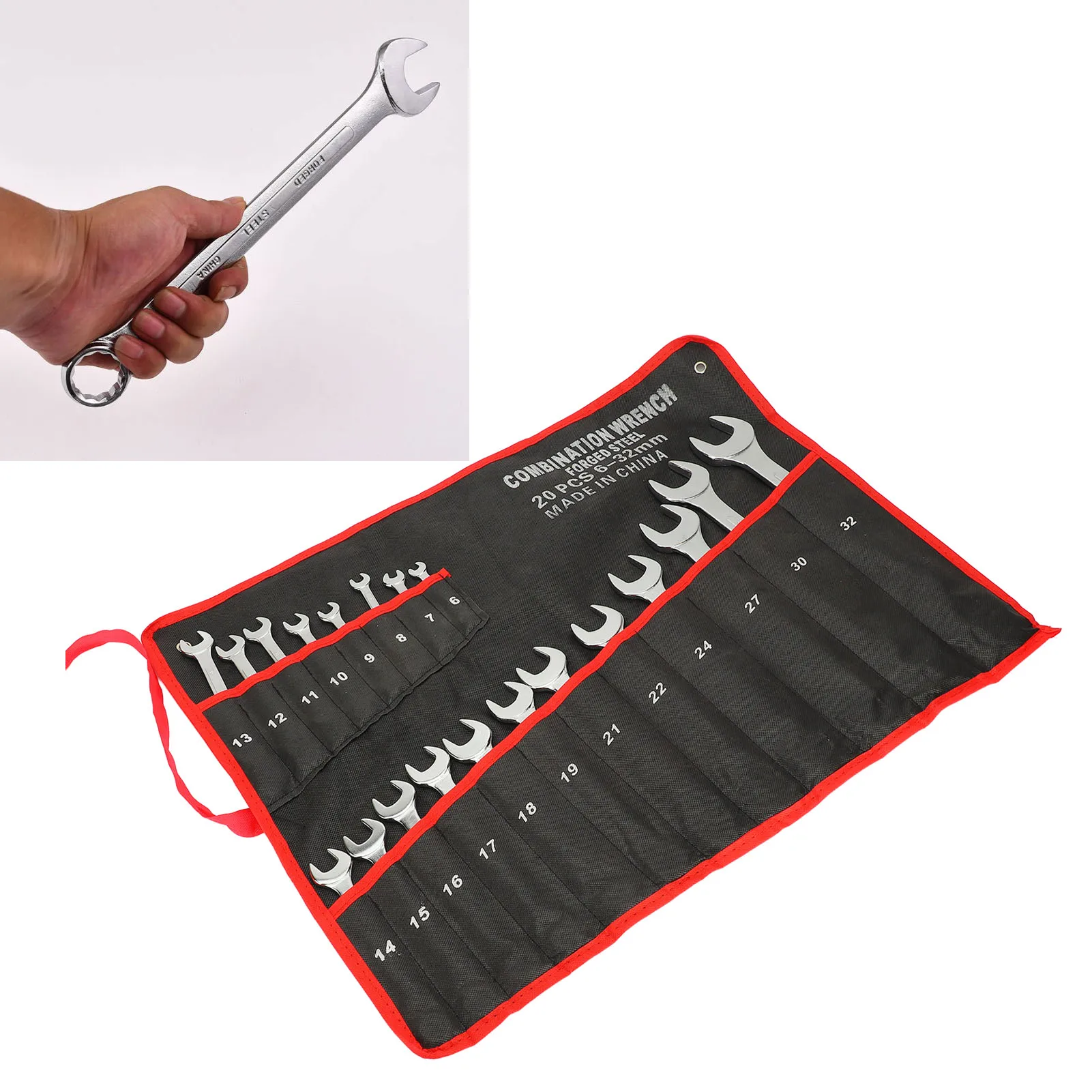 Conjunto de chave inglesa de 20 peças, aço cr vanádio, portátil, grande abertura, estrela, conjunto de chave de extremidade dupla para manutenção de reparo