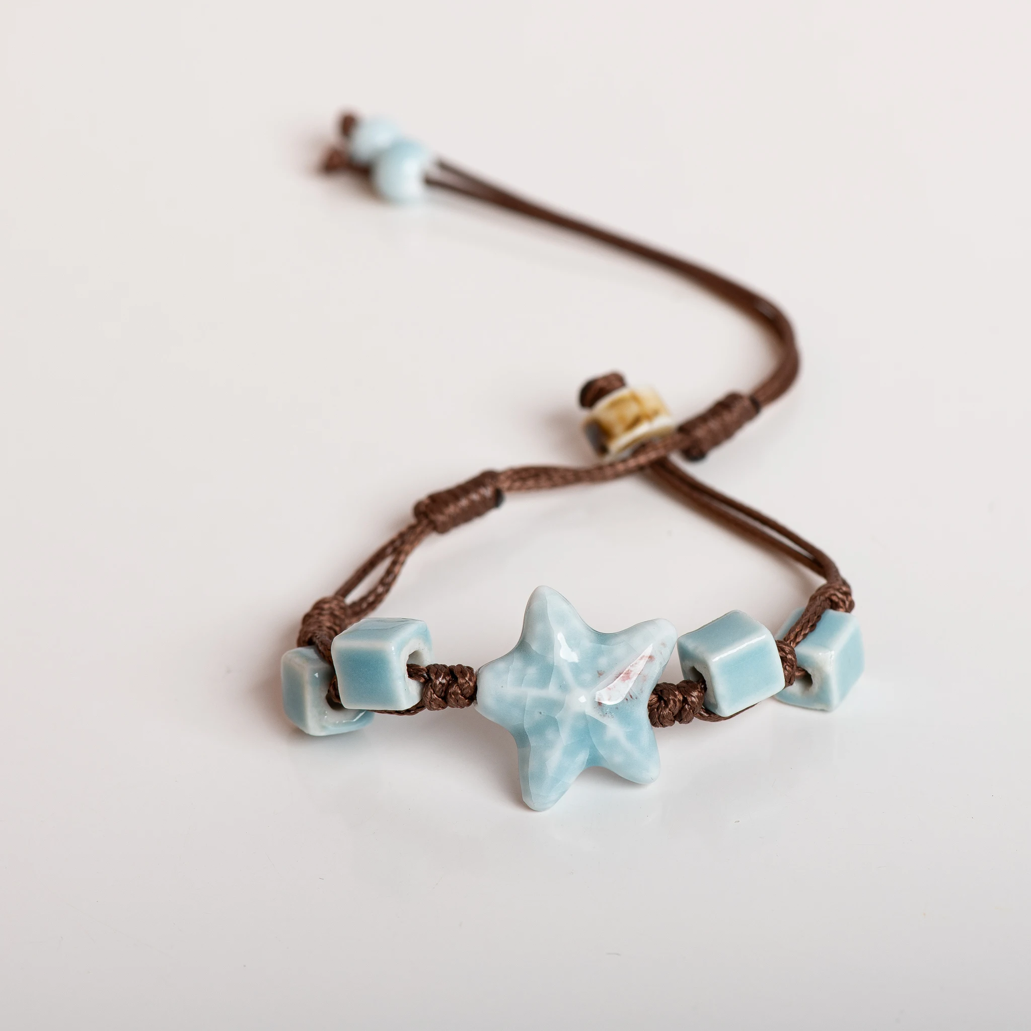 Ocean Style Handmade Ceramic Starfish Bracelet Adjustable Women\'s Jewelry Bohemian Rope Unique Fashion Gift