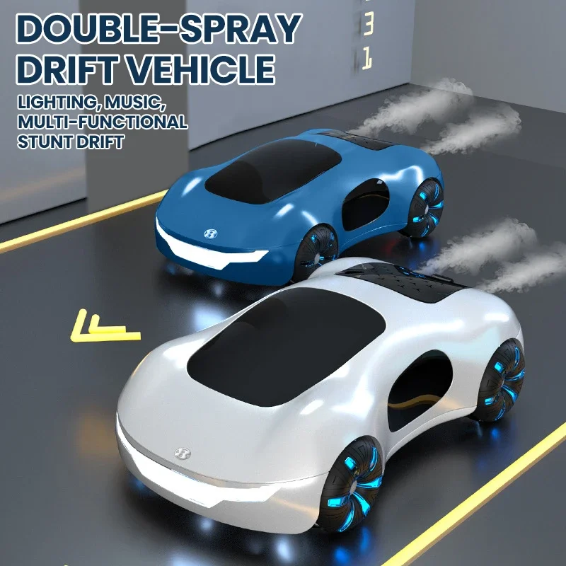 2.4g 1/18 rc dupla spray deriva de alta velocidade rotação do carro gesto detecção duplo veículo de controle remoto com luzes música crianças brinquedos