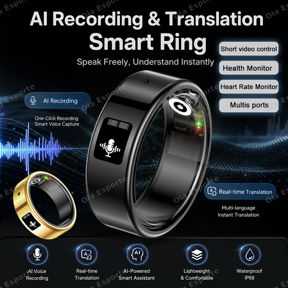 NEW AI Recording Smart Ring Heart Rate Sleep Monitoring Smartring Translation Gesture Control Waterproof Sports ring Man Women
