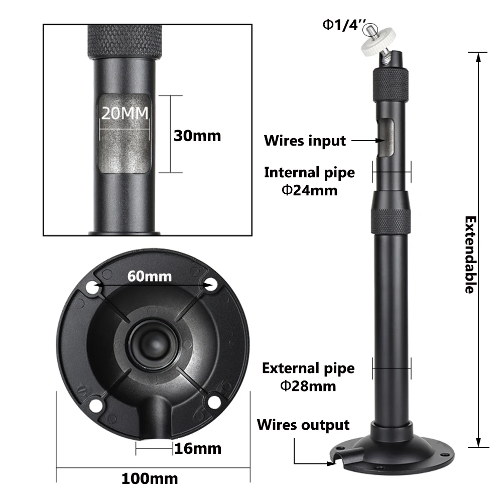 75-150cm/1meter-2meter Retractable Aluminum Wall Ceiling Mount Long Arm Bracket for CCTV Security Camera Projector Installation