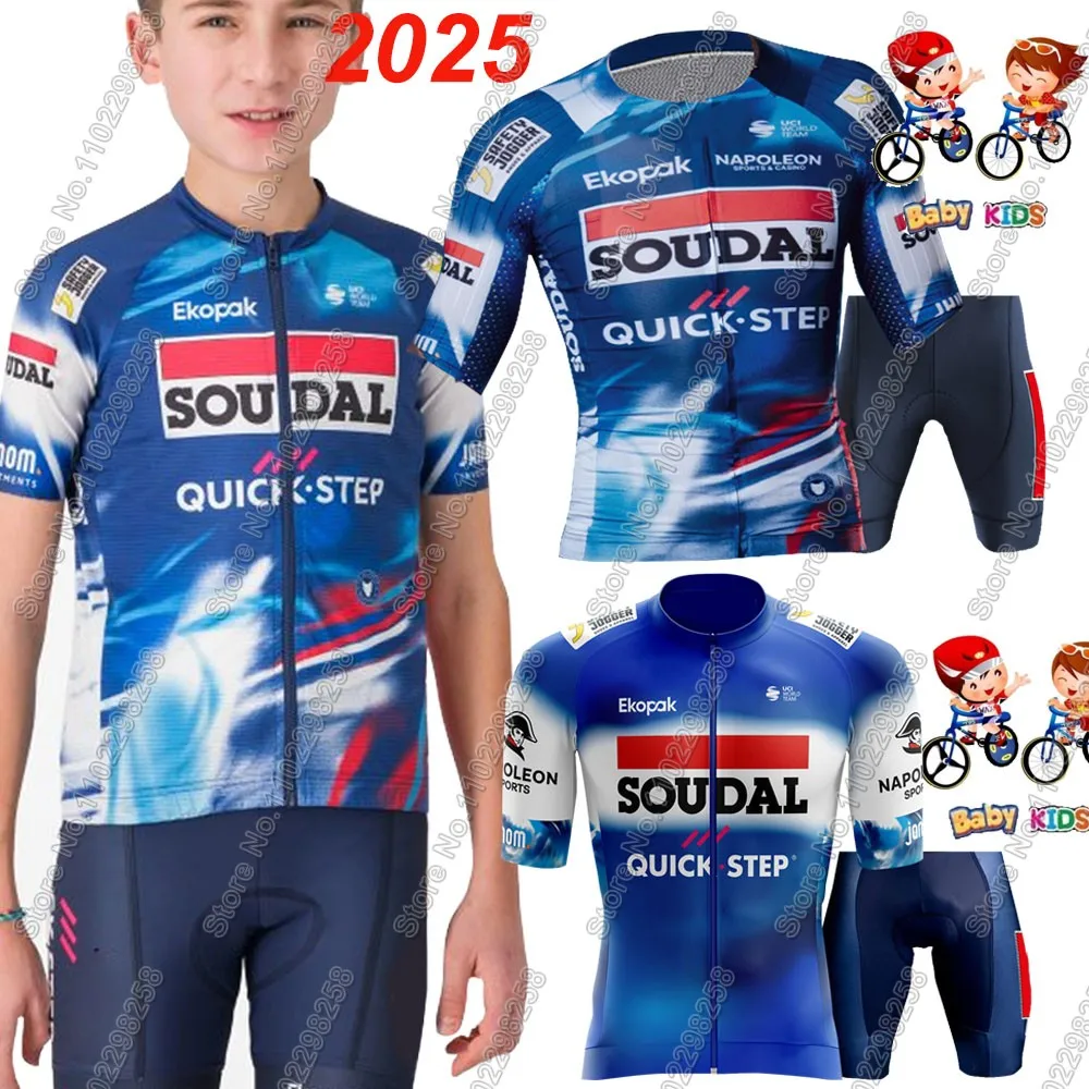 Kids Soudal Quick Step 2025 Cycling Jersey Set Boys Girls Cycling Clothing Children Bike Suit MTB Ropa Maillot