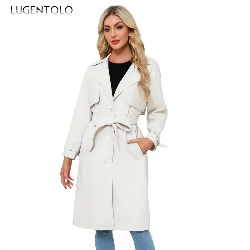 Abrigo de PU elegante a prueba de viento para mujer, cortavientos largo cálido de piel sintética suave, chaqueta ajustada con cinturón de un solo pecho Vintage