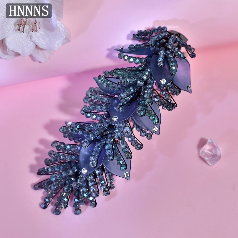 

HNNNS Fashion Crystal Beaded Hair Clips Rhinestone Embellished Delicate Hair Accessories Glamorous Blue Party Jewelry A303
