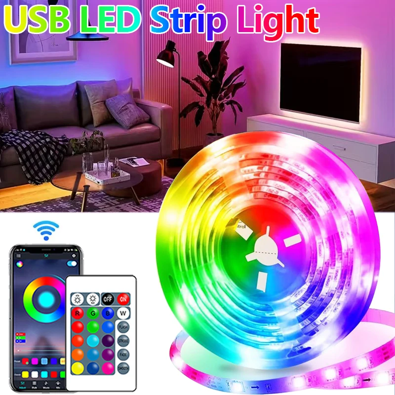 RGB LED 스트립 라이트 USB LED 라이트 리모컨 앱 제어 색상 변경 LED 테이프 유연한 리본 홈 파티 장식 TV 백라이트