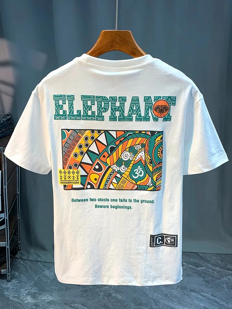 High-End Short-Sleeved T-shirt Men's Summer New Loose round Neck Print Sweat-Absorbent Breathable Half Sleeve Top