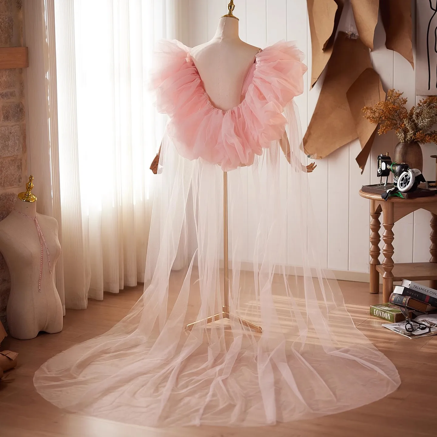 women's-spring-summer-long-pink-mesh-pashmina-female-performance-party-show-shawl-cloak-collar-r2662